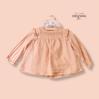 Mon Petit Dressing | Blouse rose pastel, manches bouffantes. Marque Boutchou