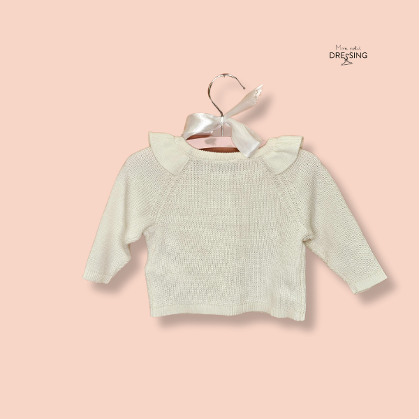 Mon Petit Dressing | Cardigan blanc à col vue de dos. Taê à l'oeil.