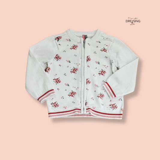 Mon Petit Dressing | Cardigan blanc fleuri comme un teddy. couleur blanc, rose et rouge