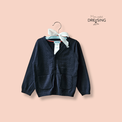 Mon Petit Dressing | Cardigan bleu marine chaud à fabriqué à base de coton et laine, marque Boutchou