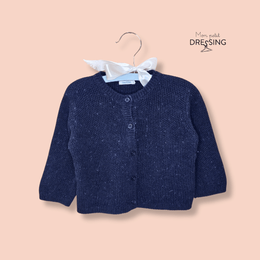 Mon Petit Dressing | Cardigan bleu marine chaud à fabriqué à base de coton et laine, marque Boutchou