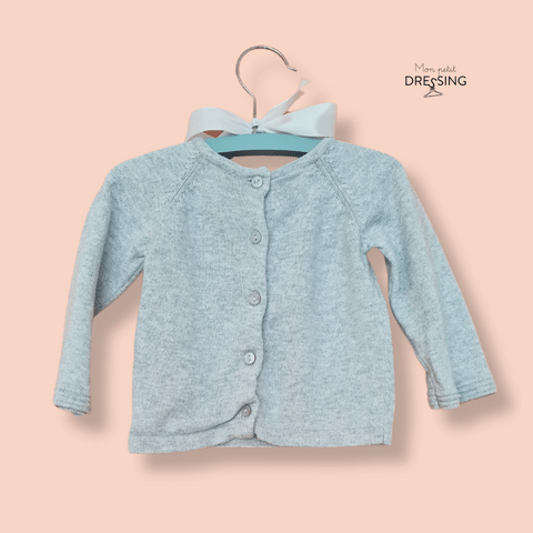 Mon Petit Dressing | Cardigan gris fermeture bouton sur toute la longueur - taille 3 mois vue de face