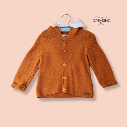 cardigan camel à capuche. Fermeture bouton. Marque : Tape à l'oeil