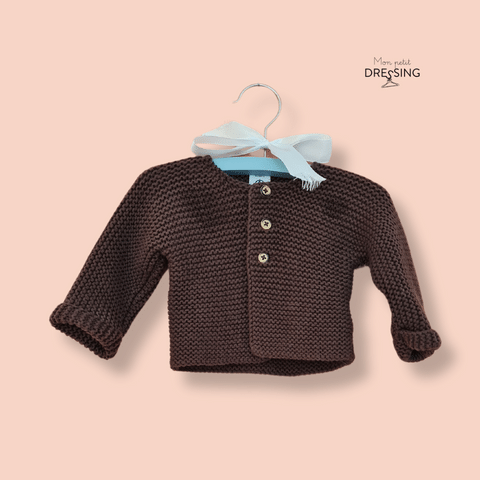 Mon Petit Dressing |Cardigan marron maille 3mois Face Petit Bateau