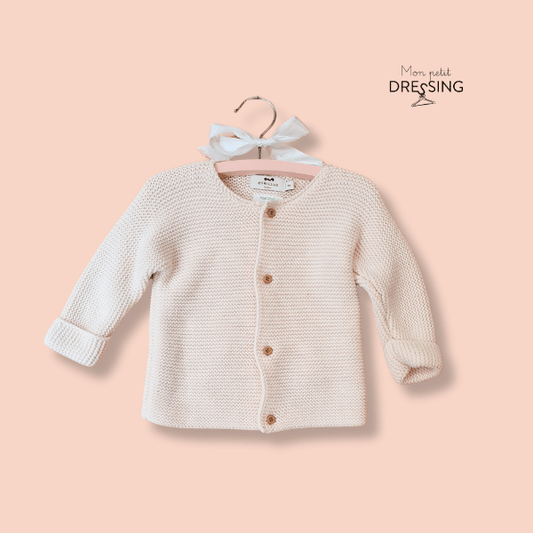 Mon-petit-dressing.com | Cardigan rose pâle coton épais. De la marque Cyrillus. Disponible à la location