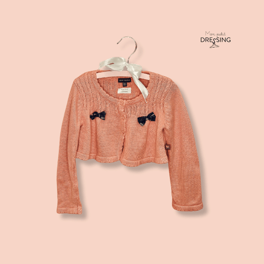 mon-petit-dressing.com | Cardigan maille, Rose, Noeuds bleu marine 3 boutons - Sergent Major