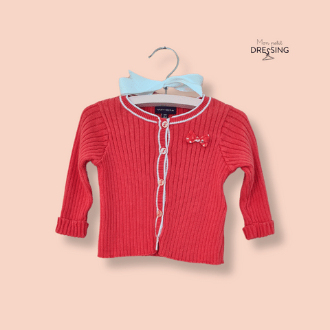 mon-petit-dressing.com | Cardigan rouge avec liseret blanc et noeud. Cardigan à louer de Sergent Major