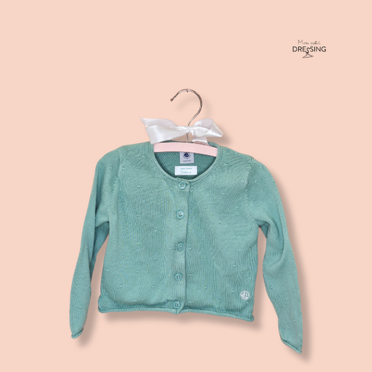 mon-petit-dressing.com | Cardigan vert amandine de chez petit Bateau. Boutons classiques.