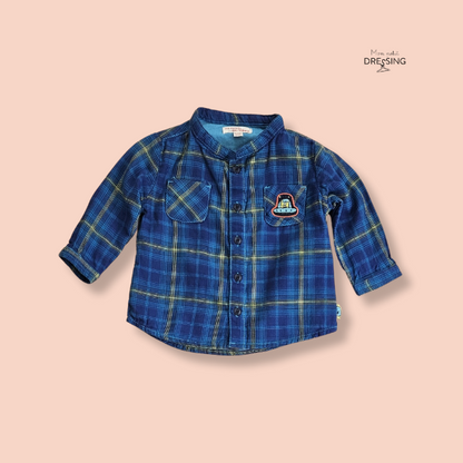Mon Petit Dressing | Chemise bleue rayée façon bucheron - 2 poches plaquées - DPAM