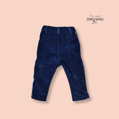 Mon Petit Dressing | pantalon velours bleu marine vue de dos, accroche pour une ceinture. Petit bateau