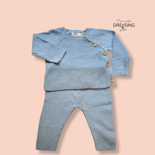 Mon Petit Dressing | Ensemble Pull et legging en maille Cyrillus. Ouverture encolure gauche jusqu'en bas.