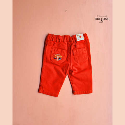 Pantalon rouge orange - taille élastique 2 poches arrières - Taille 3 mois vue de dos