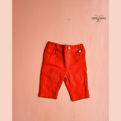Pantalon rouge orange - bouton pression 2 poches - Taille 3 mois vue de face
