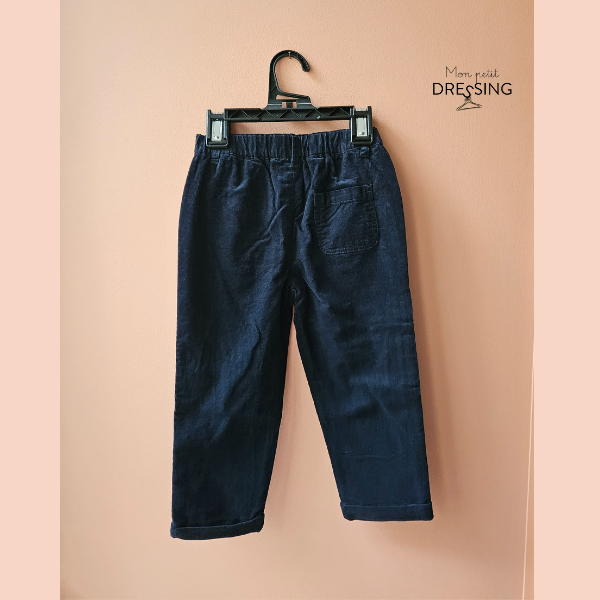 pantalon velours bleu nuit vue de dos Boutchou, Monoprix
