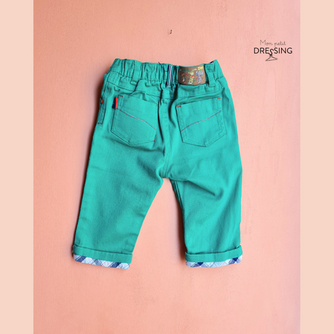 Pantalon vert - taille élastique 2 poches arrières - Taille 6 mois vue de dos