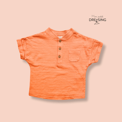 Mon Petit Dressing | Polo orange bouton manches courtes - poche plaquée - 3 boutons - col mao