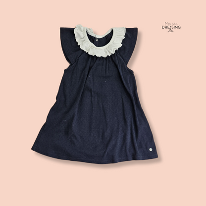 Mon Petit Dressing - Robe bleue nuit avec col collerette blanche. Petit Bateau