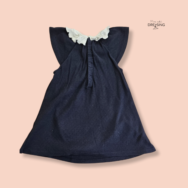 Mon Petit Dressing - Robe bleue nuit avec ouverture bouton pression au niveau du col. Petit Bateau