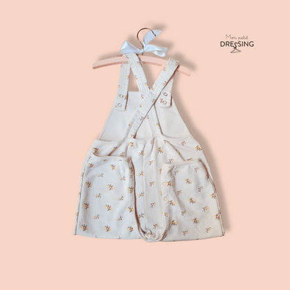 Mon Petit Dressing | Salopette rose pastel motif fleuri - fermeture bouton pression en bas et en haut - vue dos