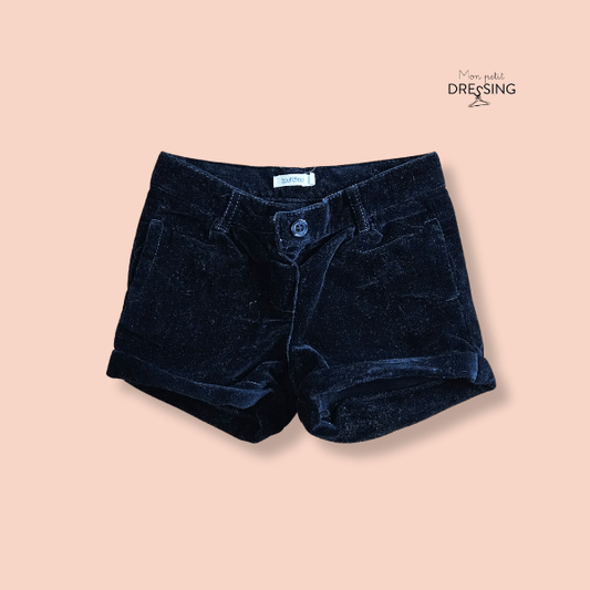 Mon Petit Dressing | Short bleu nuit en velours, retroussé. Marque Boutchou