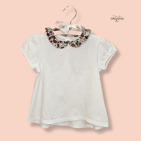 Mon Petit Dressing | T-shirt blanc col fleuri.  Boutchou