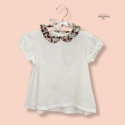 Mon Petit Dressing | T-shirt blanc col fleuri.  Boutchou