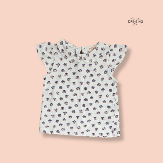 Mon-petit-dressing.com | T-shirt blanc fleuri, manche courtes volantes et col claudine. DPAM