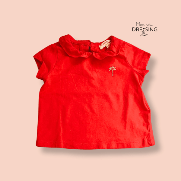 Mon-petit-dressing.com | T-shirt col claudine à palmier doré, variante en rouge. DPAM location de vêtements pour enfant, bébé