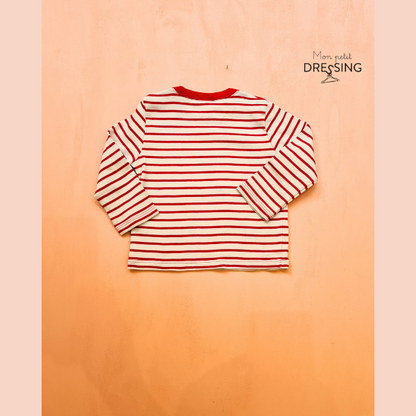 ts-hirt rayé rouge, encolure rouge uni. Petit Bateau vue de dos