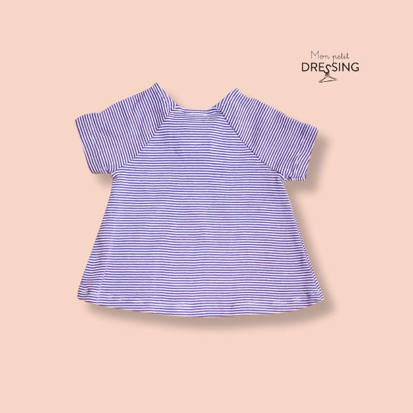 Mon Petit Dressing | T-shirt rayé blanc et violet avec noeud blanc Petit Bateau vue de dos