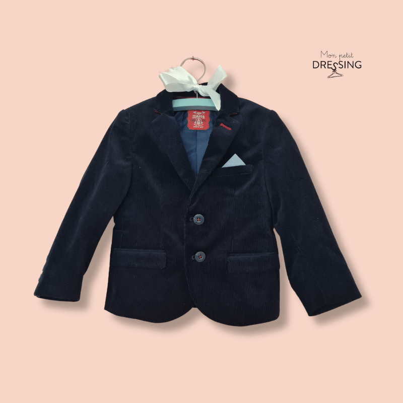 Mon Petit Dressing | Veste en velours bleue nuit avec pochette. Marque Sergent Major