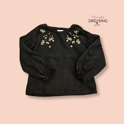 Mon Petit Dressing | Blouse marron fonce perles formant un motif de fleurs. Manches boufantes avec élastisque pour un bon maintien - Marque : TAO