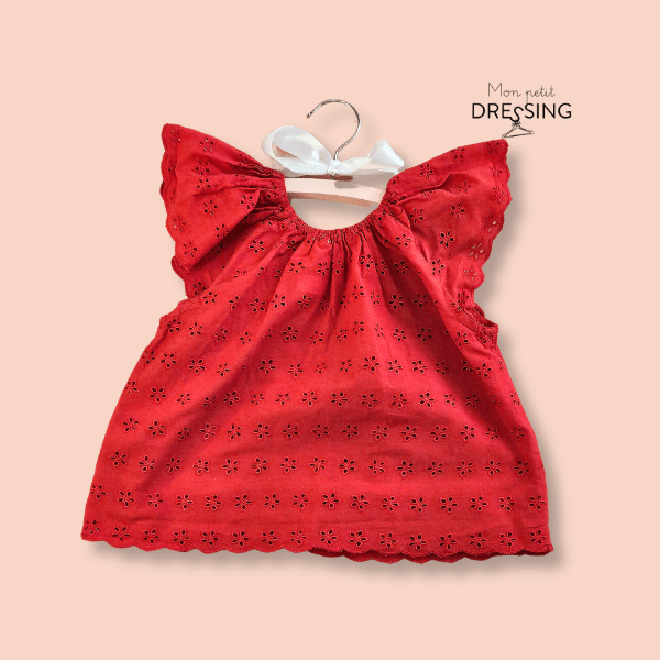 Mon Petit Dressing | Blouse rouge ajourée vue de dos. Monoprix Kids