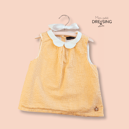 Mon Petit Dressing | Blouse vichy orange col claudine sans manche. Marque : Sergent Major