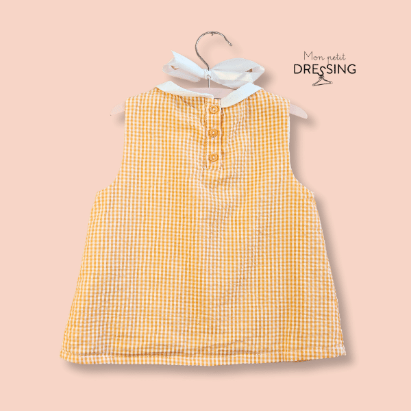 Mon Petit Dressing | Blouse vichy orange - col élargi par trois boutons orange. vue de dos. Sergent Major