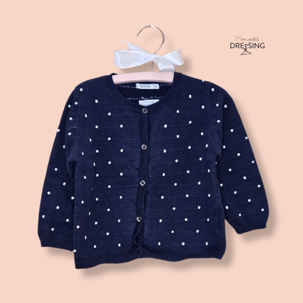 Cardigan bleu marine, à pois, marque Boutchou