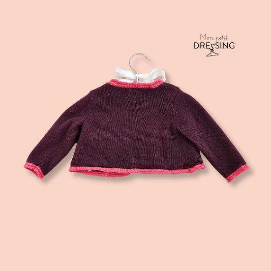 Mon Petit Dressing | Cardigan violet liseret rose en maille