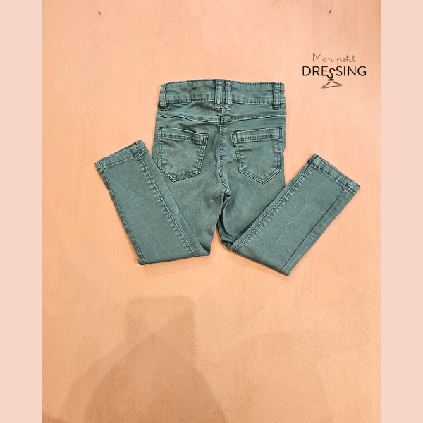 Jeans vert skinny, 2 poches plaquées, vue de dos