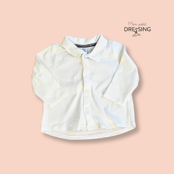 Mon Petit Dressing | Polo chemise blanc avec boutons sur le devant, col droit, manches longues. Petit Bateau