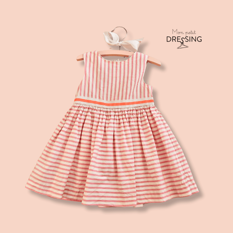 Mon Petit Dressing | Robe rose rayée coupe évasée. Marque Jacadi