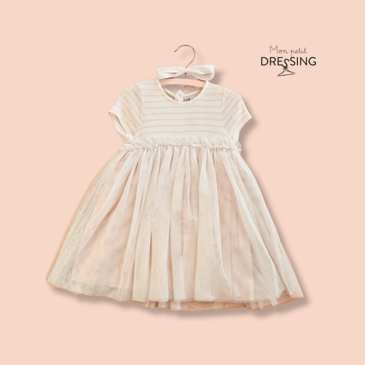 Mon Petit Dressing | Robe rose et blanche tutu de la marque Petit Bateau. Pièce iconique, idéale pour une cérémonie. 