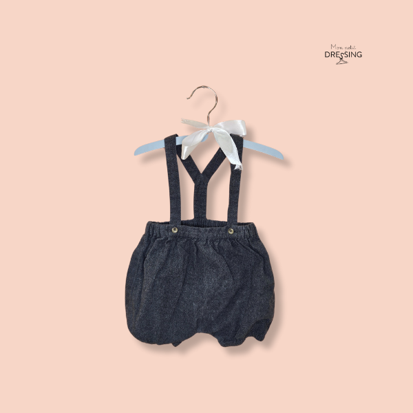 Mon Petit Dressing | Salopette bloomer de couleur grise bouton gris clair