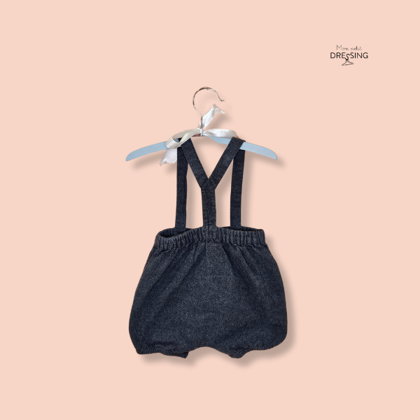 Mon Petit Dressing | Salopette bloomer grise, élastique à la taille vue de dos 