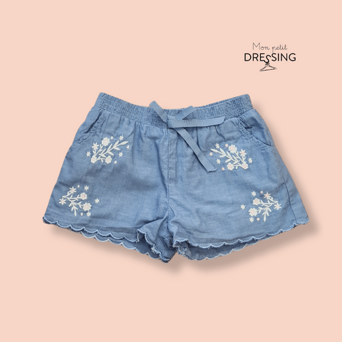 Mon Petit Dressing | Short bleu fleurs  brodées. Taille élastique. Sergent Major