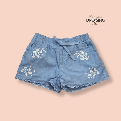 Mon Petit Dressing | Short bleu fleurs  brodées. Taille élastique. Sergent Major