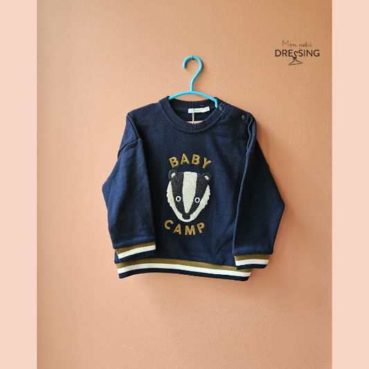 Pull bleu marine, Baby Camp, loutre, marque Boutchou