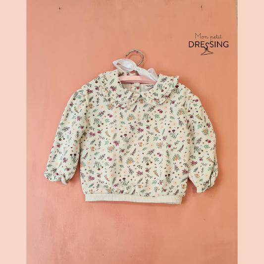 Pull floral  - col claudine, manches serrées par élastique