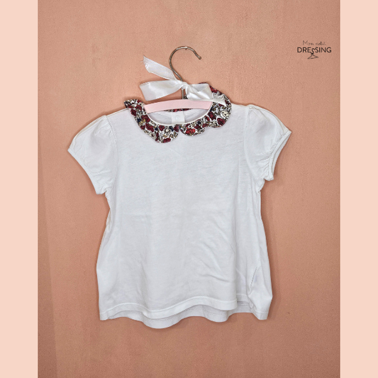Mon Petit Dressing - T-shirt blanc à col claudine motif liberty 100 % Coton - Boutchou