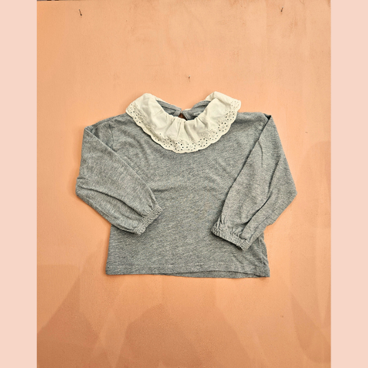 T-shirt gris col brodé