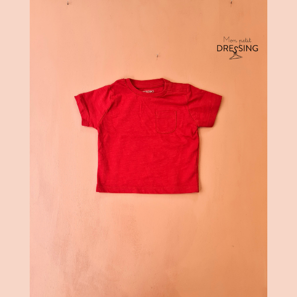 T shirt rouge 1 poche plaquée